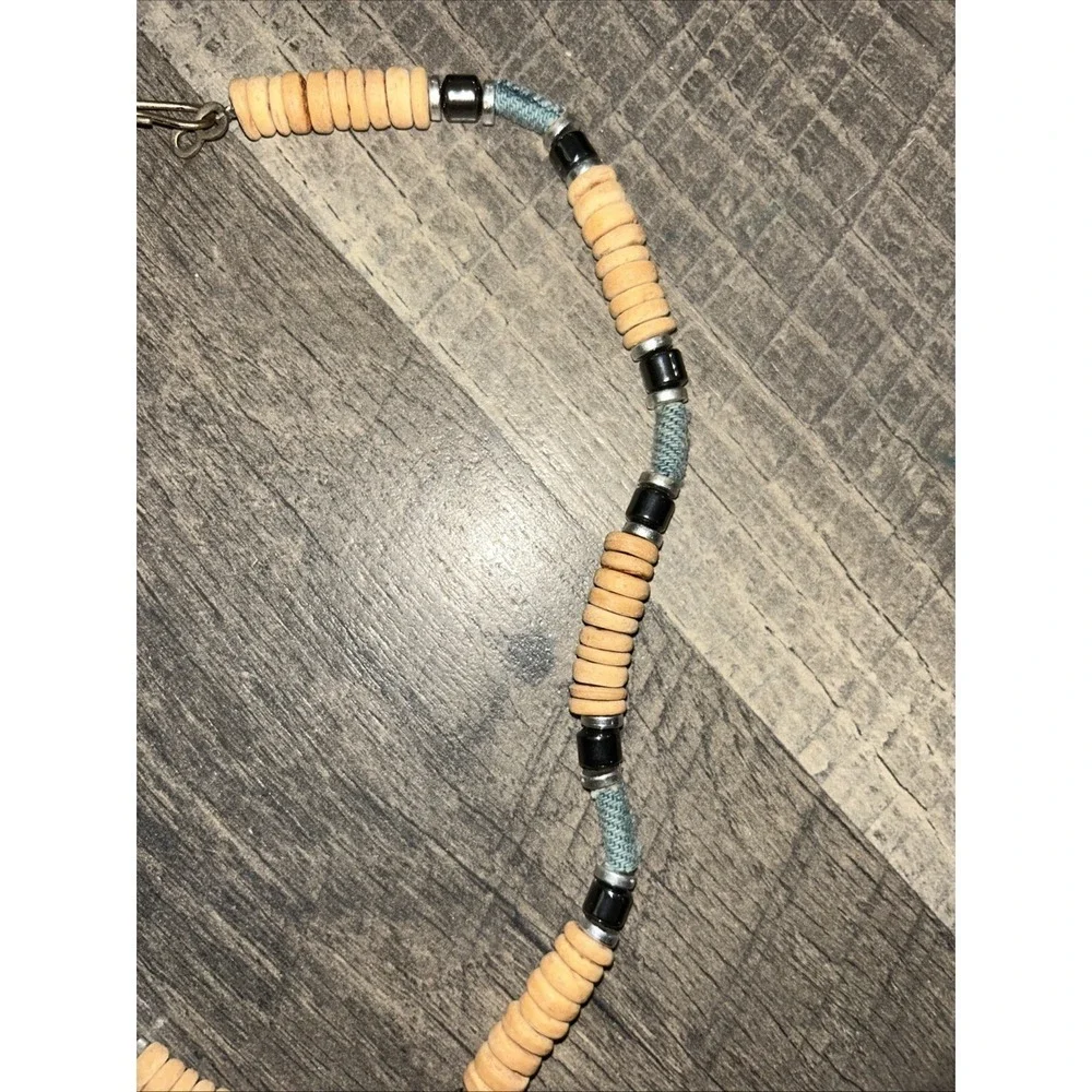 Vintage Chunky Hippie Boho Tribal Cream Wooden Bead Necklace Stretch Unique Gift